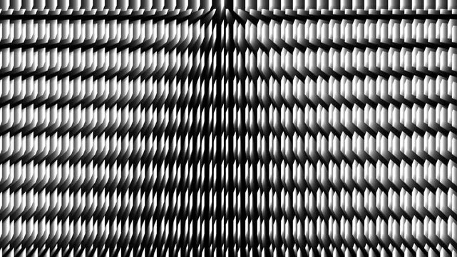 Abstract white 3d geometric block pattern moving with wave motion on black background