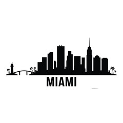 Fototapeta premium Black silhouette of miami city skyline with palm trees and bridge