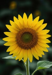 Fototapeta premium A vibrant yellow sunflower bloom captured in a sunny field during the warm summer season. The intricate details of the large flower head are clearly visible ,detailed ,healthy ,harvest