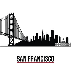 Obraz premium San francisco city skyline with golden gate bridge silhouette