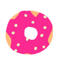 Cute pink donut illustration with sprinkles and round shape creating playful sweet dessert mood.