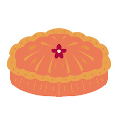 Cute pumpkin pie illustration with decorative crust and floral center in warm autumn dessert style.