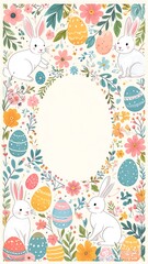 Easter Bunny Frame with Eggs and Flowers.