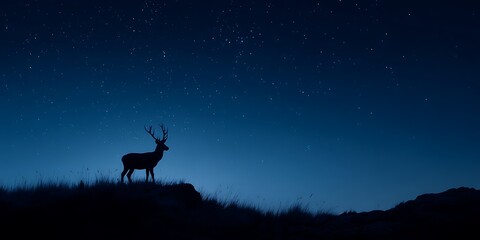 Majestic deer silhouette under starry night sky with dark landscape