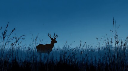 Majestic deer silhouette in serene twilight meadow with tall grasses