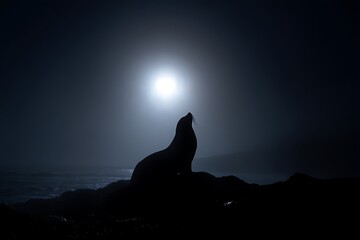 Silhouette of a wolf howling at full moon