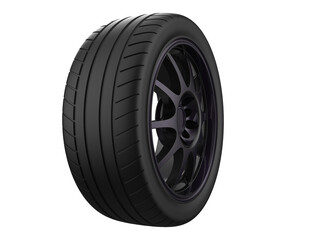 Obraz premium Luxury sports tuning wheel: detailed high-quality 3D rendered illustration of a heavy-duty performance tire and custom dark alloy rim. Automotive graphic element on transparent PNG background.