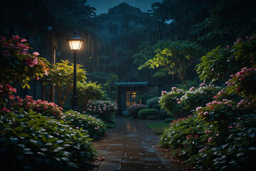 Fototapeta premium Rain in night, beautiful rainy night