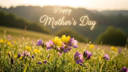 Happy mother's day wishes in a beautiful flower field