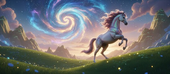 horse modern 3D animation and cartoon screenshot still in natural habitat - animated wildlife