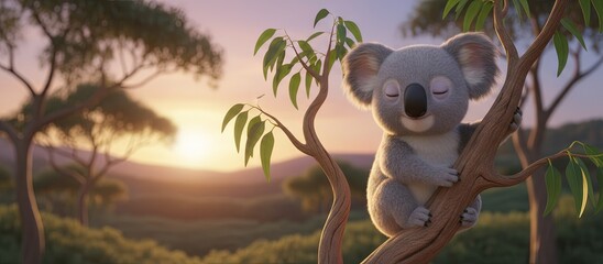 koala modern 3D animation and cartoon screenshot still in natural habitat - animated wildlife