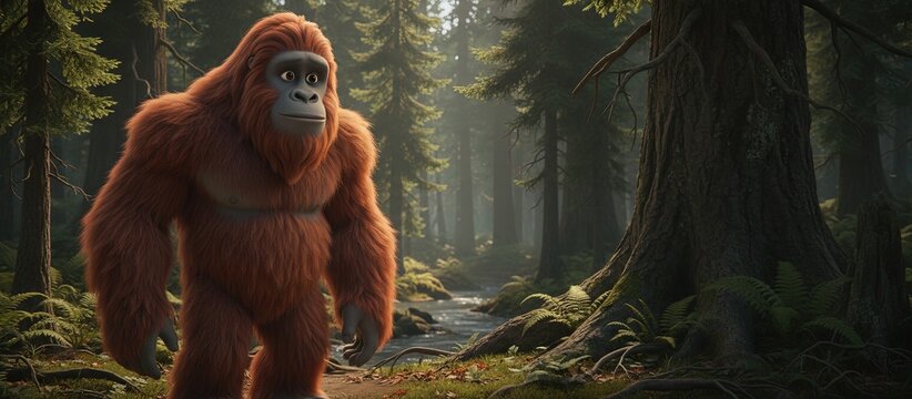 sasquatch bigfoot modern 3D animation and cartoon screenshot still in natural habitat - animated wildlife