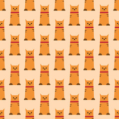 Seamless Pattern of Orange Cats on Beige Background