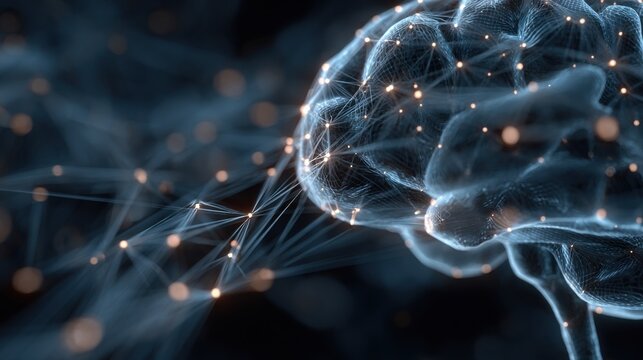 Abstract neural network glowing brain data visualization - Powered by Adobe