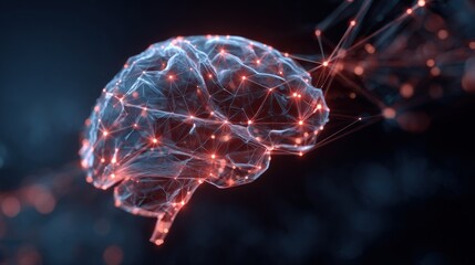 Digital network connecting glowing brain connections