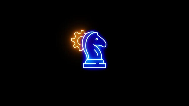 Knight chess looking forward with fire gear and bar chart 4k video animation
