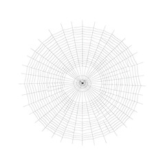 Obraz premium a perfect, intricate spiderweb graphic, rendered as a symmetrical black line art spiral illustration, against a pure white background with no shadows, highlighting complex geometry. concept of