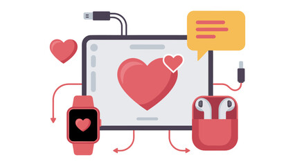 Digital Wellness Ecosystem: A vibrant illustration showcases a connected digital ecosystem centered on health and well-being, featuring smart devices, and health-related symbols.