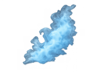 Blue smoke cloud puffing and swirling, abstract vapor stream for design element with transparent background