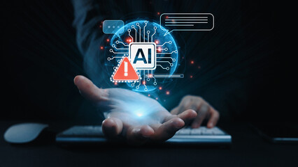 AI interface showing prompt error warning and system alert. AI prompt failure can lead to incorrect output or hallucination. Managing AI prompt error is crucial in safe AI deployment. Elide