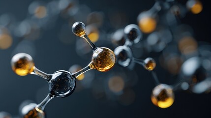 Scientific molecular structure with glowing particles