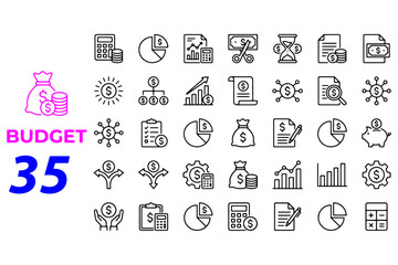 set of Budget icons,
Budget Icon Set &ndash; Editable Line Icons for Finance, Accounting & Investment  Vector Illustration