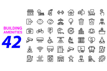 set of Building Amenities icons,
Building Amenities Icon Set &ndash; Editable Line Icons Vector Illustration