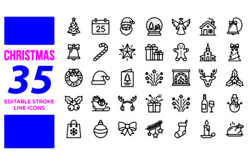set of Christmas icons,
Christmas Icon Set &ndash; Holiday, Santa, Gifts & Decorations Editable Line Icons Vector Illustration