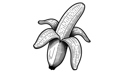 Hand drawn peeled banana sketch in vintage engraved style