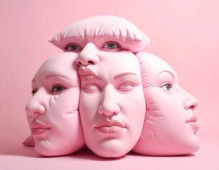 Soft, plush, pastel pink pillows in the shape of human heads