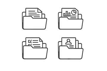 Four folder icons with different document types