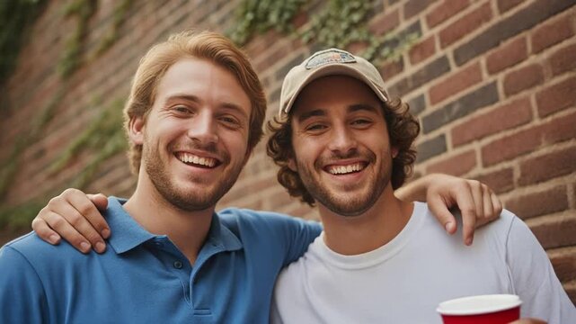 Two friends are hanging out on campus - coed students on university campus