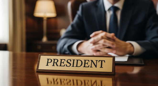 President's Desk with a Nameplate Symbolizing Authority and Leadership