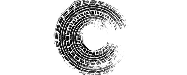 Tire track. Tyre mark of car, bike, motorcycle with grunge effect on white background. Wheel footprint, road element, dirty rubber protector pattern. Realistic vector illustration. © Fiki