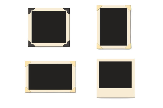Four blank photo frames with corners on a gradient background