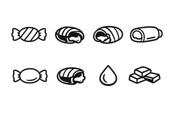 Set of candy and chocolate icons on a grey background