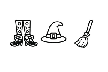 Fototapeta premium Halloween Witch Icons: Boots, Hat, and Broomstick