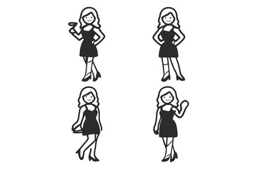 Four cartoon women in black dresses