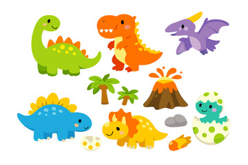 Cute Dinosaur Cartoon Characters with Neon Glow © icon_art