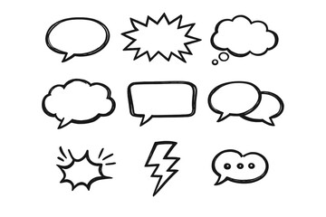 Collection of Hand-Drawn Speech Bubbles and Icons on a Gradient Background
