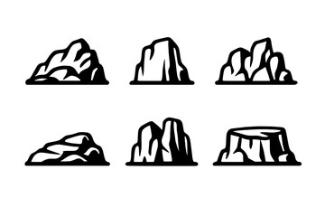 Set of six black rock formations on a gray background © icon_art