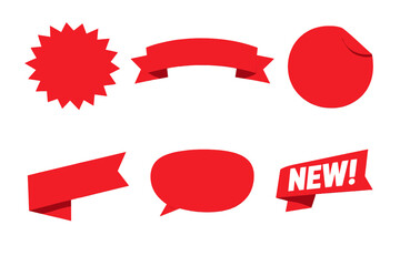 Collection of red promotional sale tags and banners