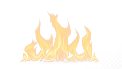 Realistic golden fire flame graphic element on transparent background