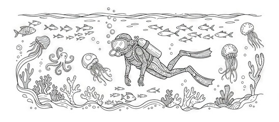 Obraz premium underwater diver in the ocean exploring and swimming