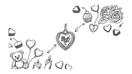 Love's Embrace: An artistic, intricate illustration of a heart pendant, surrounded by symbols of affection, perfect for evoking feelings of warmth and tenderness.