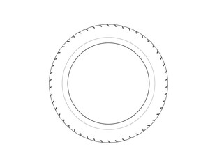 High-Detail Technical Blueprint Drawing: Monochrome Wireframe Model Outline Illustration of Car Tire Tread Pattern for Automotive Engineering Schematic, Mechanic Service and Industrial Design Projects