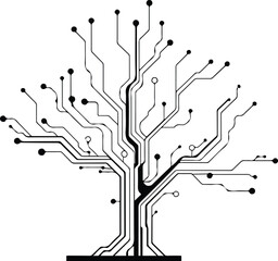 silhouette vector of tree circuit board background