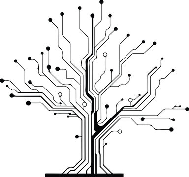 silhouette vector of tree circuit board background