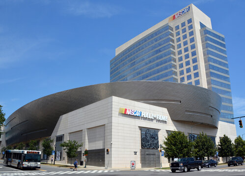CHARLOTTE NORTH CAROLINA: NASCAR Hall of Fame. Opened in 2010 it honors drivers who have shown exceptional skill at NASCAR driving, all-time great crew chiefs and owners. 