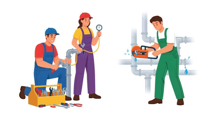 A team of plumbers working on pipe repairs and maintenance tasks